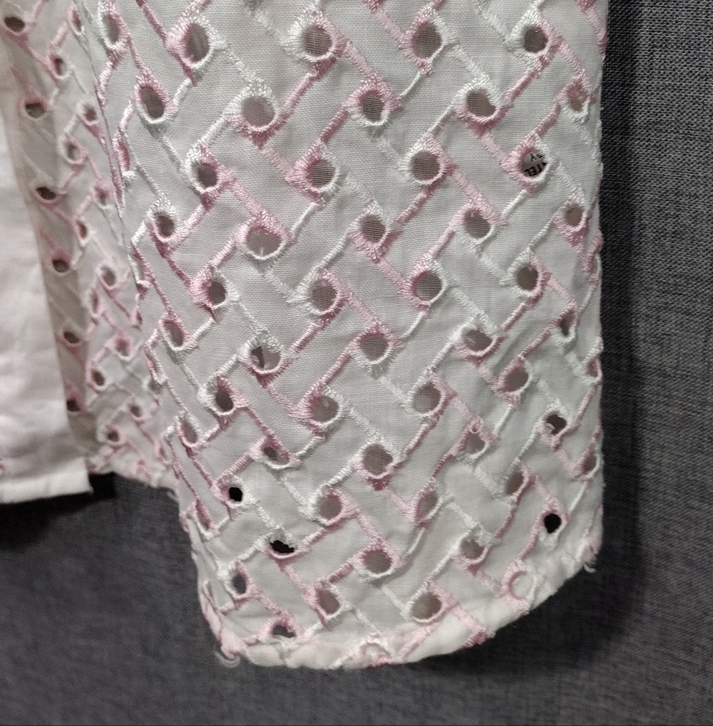 Poetic Eyelet Button Shirt Women's 12 White Pink Barbiecore Retro Casual Office - Picture 4 of 9